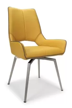 Image of Set Of 2 Graphite Yellow Faux Leather Swivelling Dining Chair
