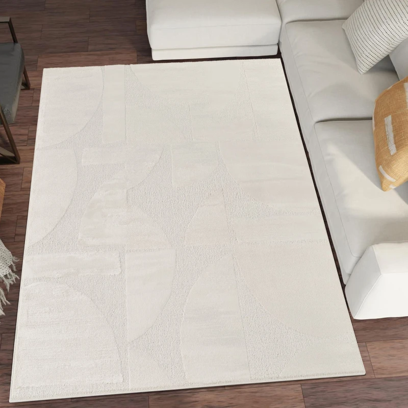 Image of Hamilton Modern Sheen Area Rug - Abstract Motif Geometric Lines Design Cream 60Cm X 220Cm