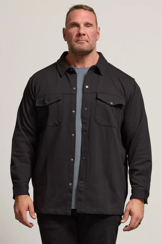 Image of BadRhino BadRhino Men Textured Jersey Shacket in Black Size: 5-6X-Large Black 5-6XL Male 5063111861743