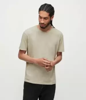 Image of AllSaints Mens Figure Crew T-Shirt, Bleach Sage Green, Size: XS