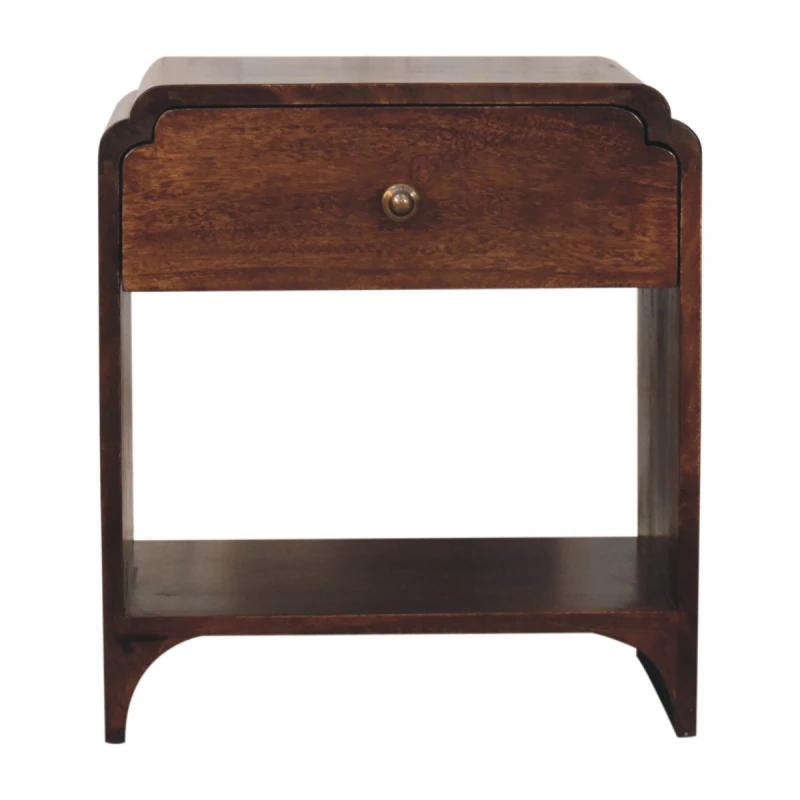 Image of Artisan Furniture Artisan Furniture Solid Wood California Walnut Newton Bedside, 1 Drawer and Open Shelf, Dark Brown