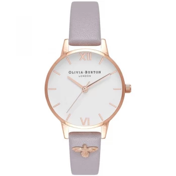 image of 3D Bee Embellished Strap Grey Lilac & Rose Gold Watch