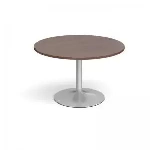 image of Trumpet base circular boardroom table 1200mm - silver base and walnut