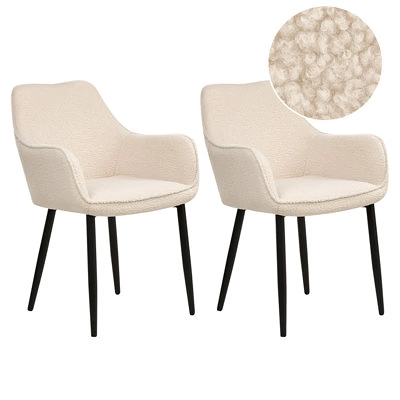 Image of Beliani Set Of 2 Dining Chairs Alden Boucle Light Beige