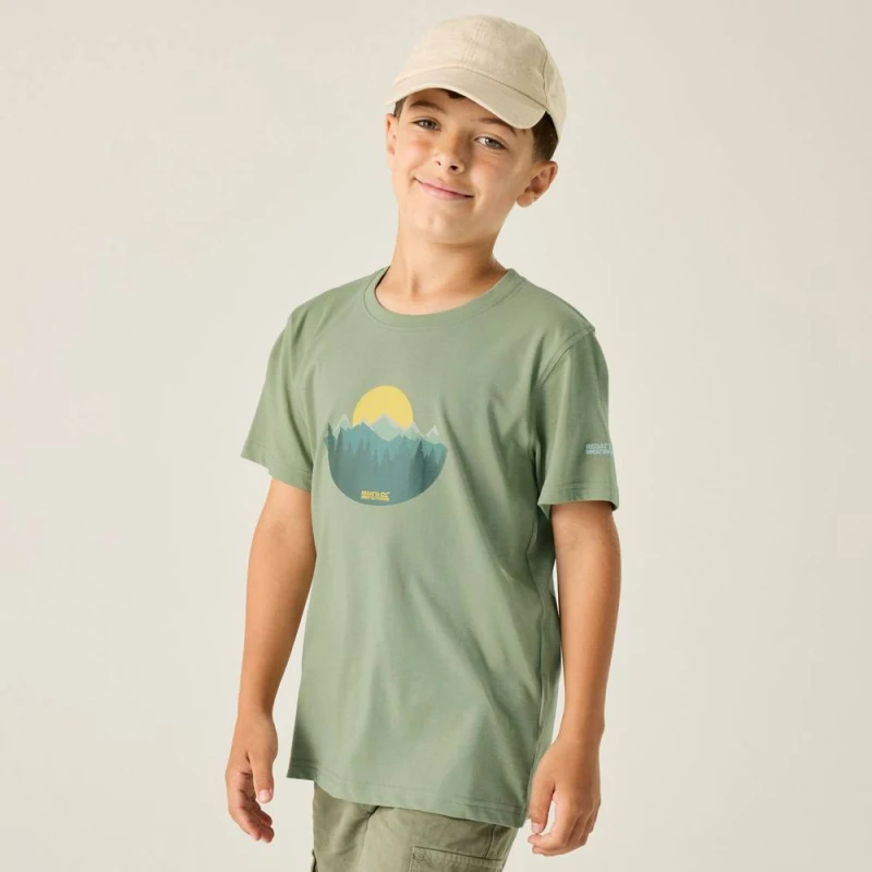 Image of Regatta Bosley Short Sleeved Graphic T-Shirt in Light Green Size: 5-6 Years Light Green Unisex 5-6 Years