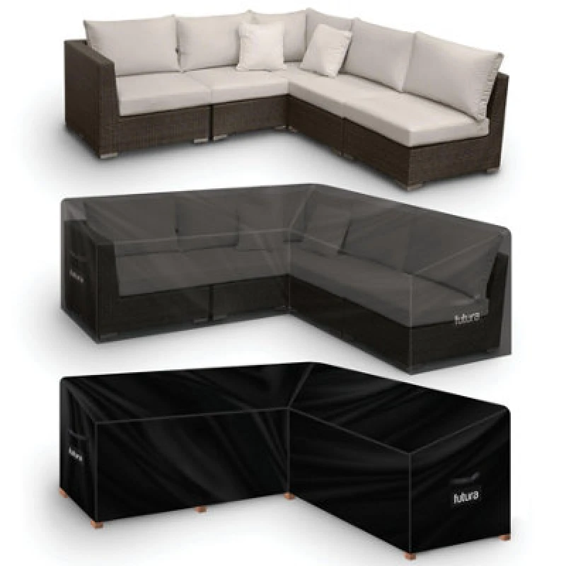 Image of Futura 420D L Shaped 260X210X80Cm Waterproof Garden Furniture Cover, Outdoor Patio Weatherproof Rattan Sofa Shield