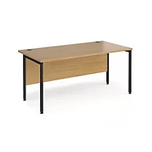 Image of Rectangular Straight Desk Oak Wood H-Frame Legs Black Maestro 25 1600 x 800 x 725mm