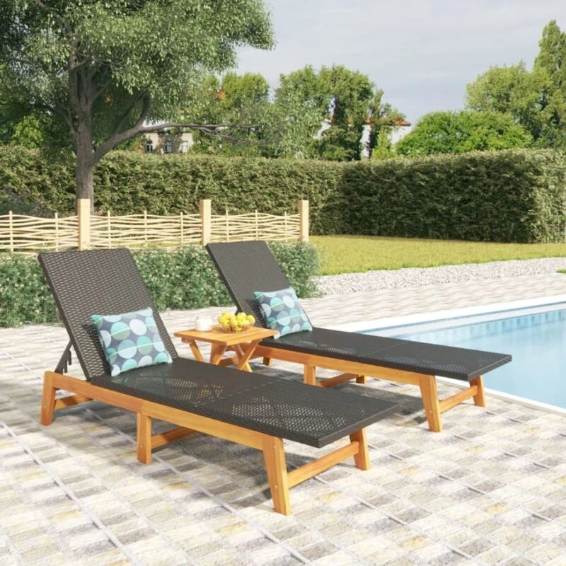 Image of VIDAXL 3 Piece Garden Lounge Set Poly Rattan&Solid Wood Acacia Vidaxl 3154402