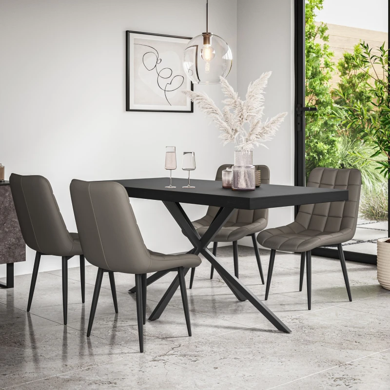 Image of More4Homes Donni Dining Table & Chairs - Black Table Top w Black Legs + Nova Faux Leather Dining Chair Set Of 4 in Grey Grey Unisex