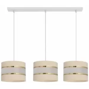 image of Helam Helen Straight Bar Pendant Ceiling Light Ecru, Gold, White 65cm