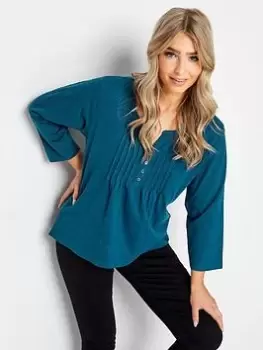 Image of M&Co Petite Petite Henley Teal, Blue, Size 10, Women