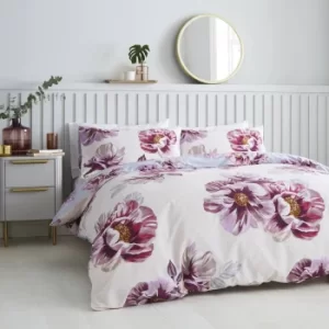 image of Catherine Lansfield Cecilia Floral Duvet Cover and Pillowcase Set Purple