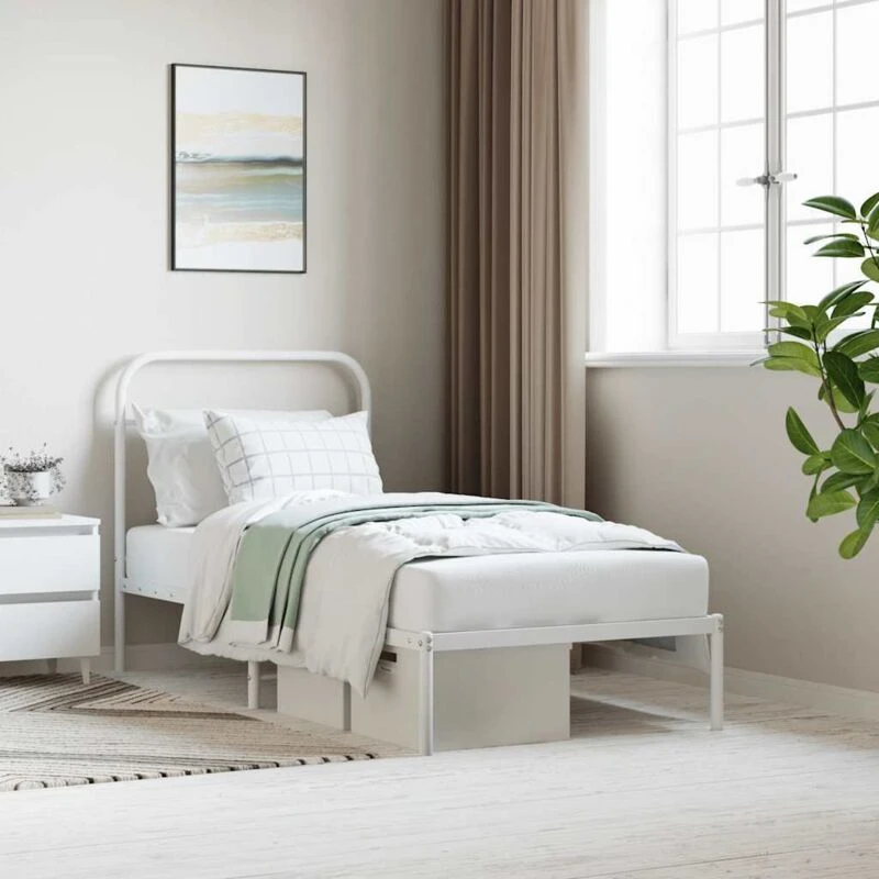 Image of VIDAXL Metal Bed Frame without Mattress with Headboard White 90x200cm Vidaxl 8720845881634