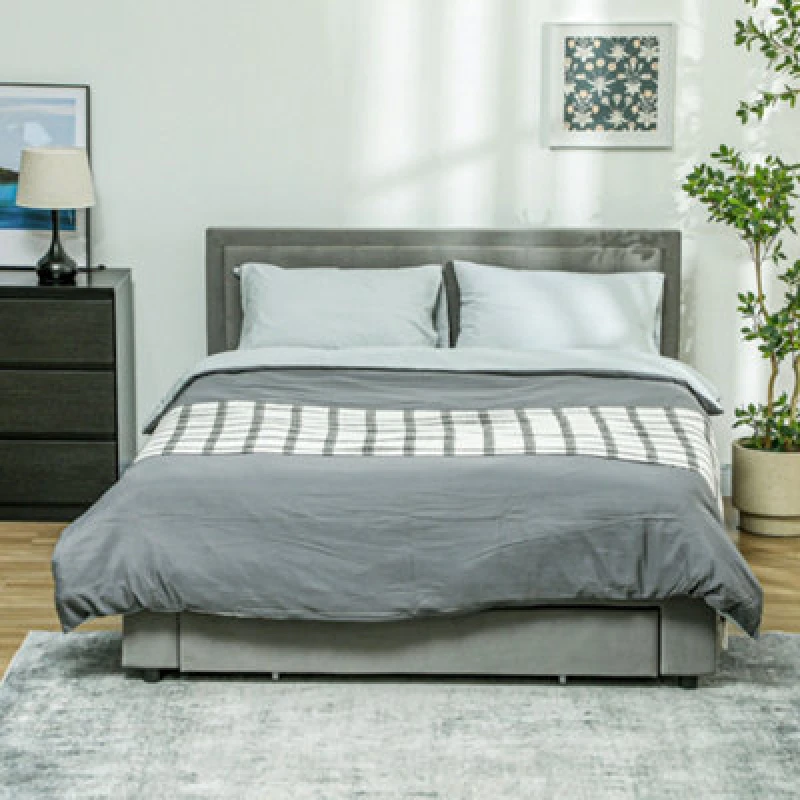 Image of Homcom King Size Bed Frame With Storage And Adjustable Velvet Headboard 831-804V71GY