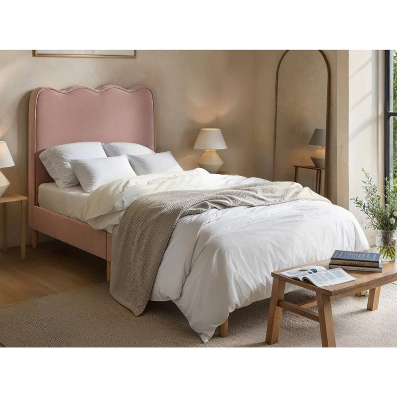 Image of Flair Ellis Single Bed With Cloud Headboard Pink Velvet