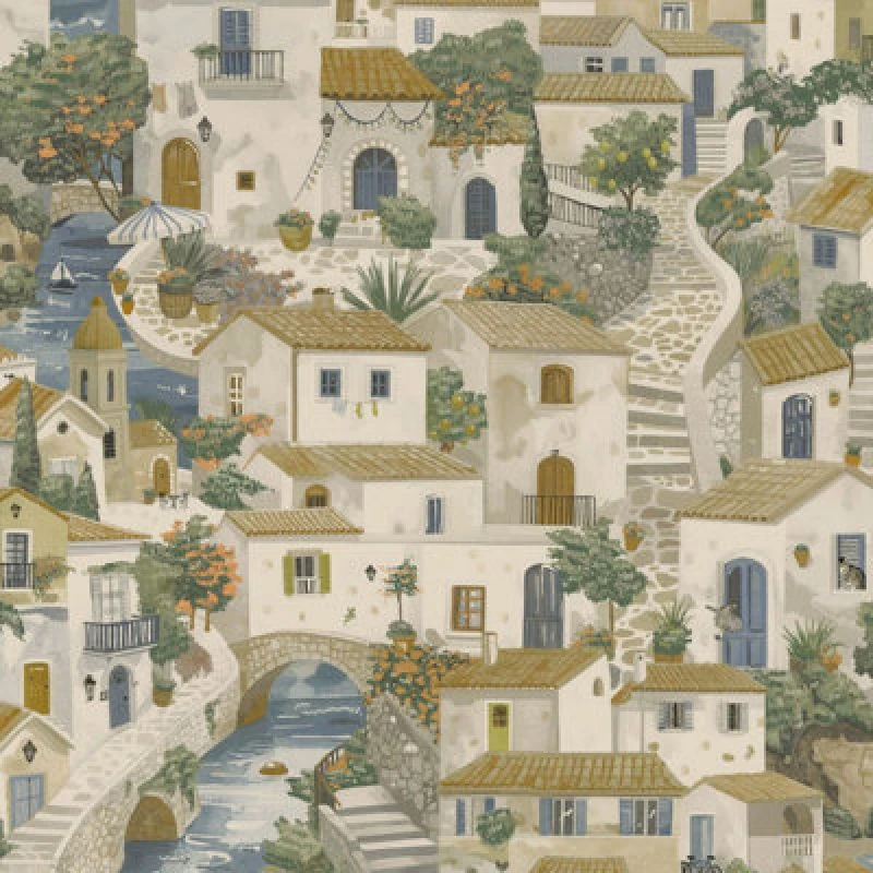Image of Holden Decor Italian Buildings Wallpaper Blue / Green Holden 14281
