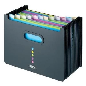 image of Snopake Eligo 13-Part Landscape Expanding Polypropylene Desk Organiser Black