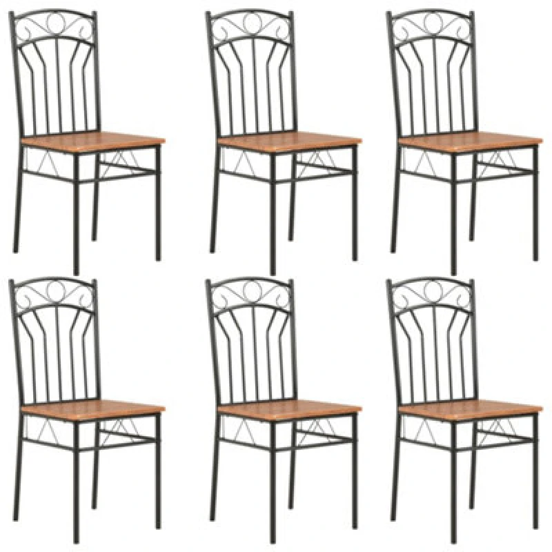 Image of vidaXL 6x Dining Chairs Brown MDF Side End Kitchen Furniture Dining Room Chair