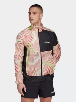 Image of adidas Terrex Trail Running Printed Wind Jacket, Blue/Black Size XL Women