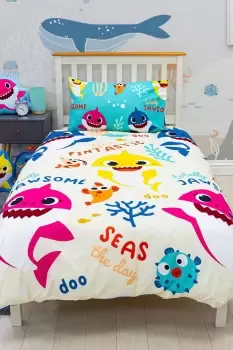 image of Baby Shark Fintastic Reversible Single Duvet Set - Blue - Character