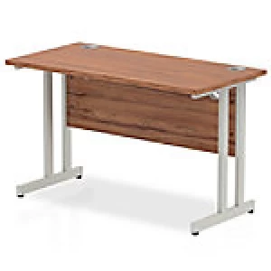 image of Impulse 1200/600 Rectangle Silver Cantilever Leg Desk Walnut