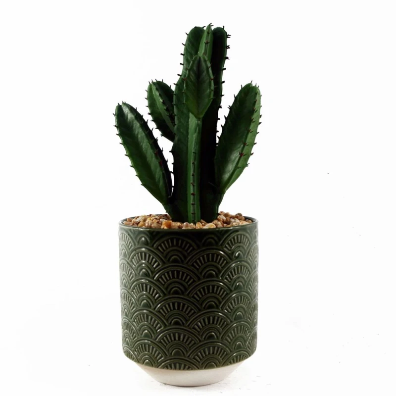 Image of Leaf 23cm Artificial Cactus with Green Ceramic Planter Green unisex
