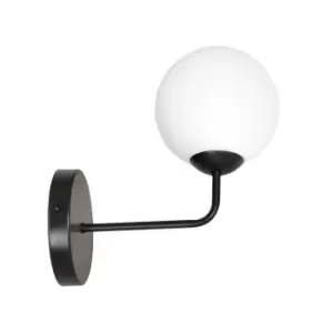 image of Pregos Black Globe Wall Lamp with White Glass Shades, 1x E14