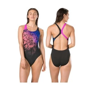 Image of Speedo NeonWhizz Powerback Swimsuit Black/Orchid/Pink 32"