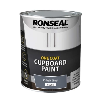 image of Ronseal One Coat Cupboard Paint Cobalt Grey Gloss - 750ml