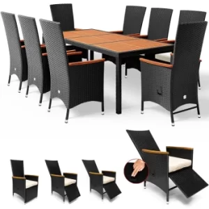 Image of Rattan Garden Furniture Dining Table and Chairs Set Black 8 Seater Rectangular Cube Tiltable Chairs Outdoor Patio Conservatory Seat Cushions