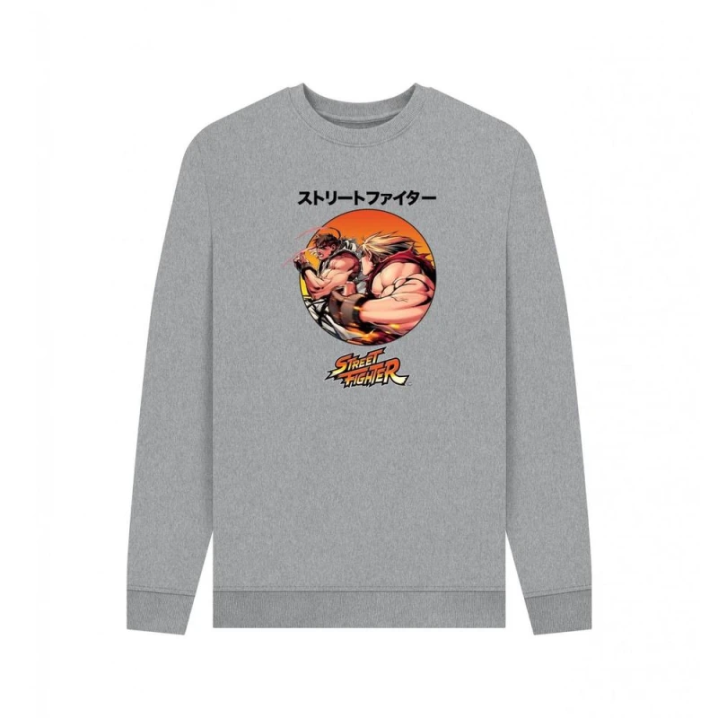 Image of Street Fighter Mens Ryu & Ken Battle Sweatshirt in Light Grey Size: 2XL Light Grey Male 2XL