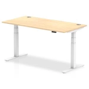Image of Trexus Sit Stand Desk With Cable Ports White Legs 1600x800mm Maple Ref