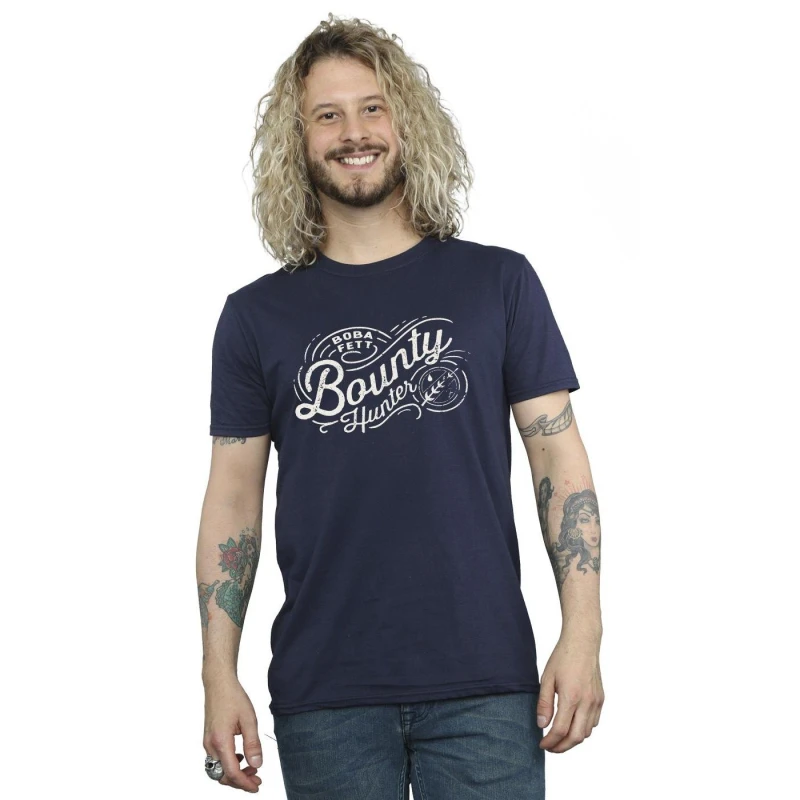 Image of Star Wars Star Wars Men The Book Of Boba Fett Bounty Hunter T-Shirt in Navy Size: Small Navy S Male 5059934324688
