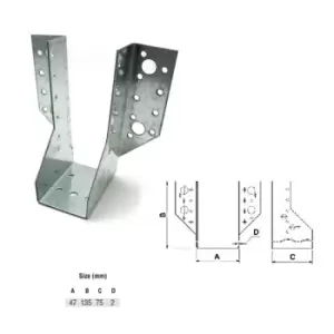 Image of Moderix - Jiffy Timber Joist Hangers Decking Lofts Roofing Zinc Packs - Size 47x135x75x2mm - Pack of 20