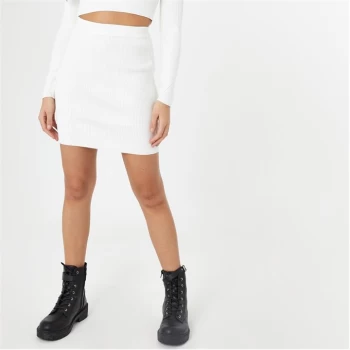 image of Jack Wills Ribbed Knitted Skirt - White