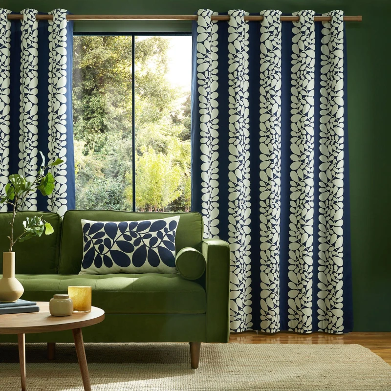 Image of Orla Kiely Sycamore Stripe Eyelet Curtains, 168 x 229cm, Space Blue