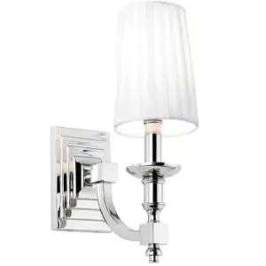 Image of Modern Dimmable Wall Light Nickel & White Pleated Shade Bedside Lamp Fitting Kit