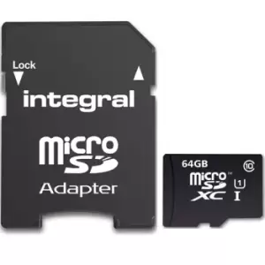 Image of Integral 64GB Micro SD Card (SDXC) UHS-I U1 + Adapter - 90MB/s