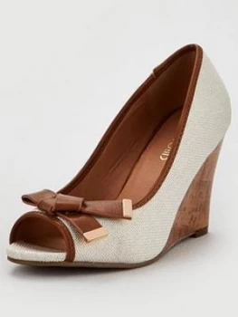 Image of Wallis Peeptoe Folded Bow Trim Wedge Sandals - Natural, Size 5, Women