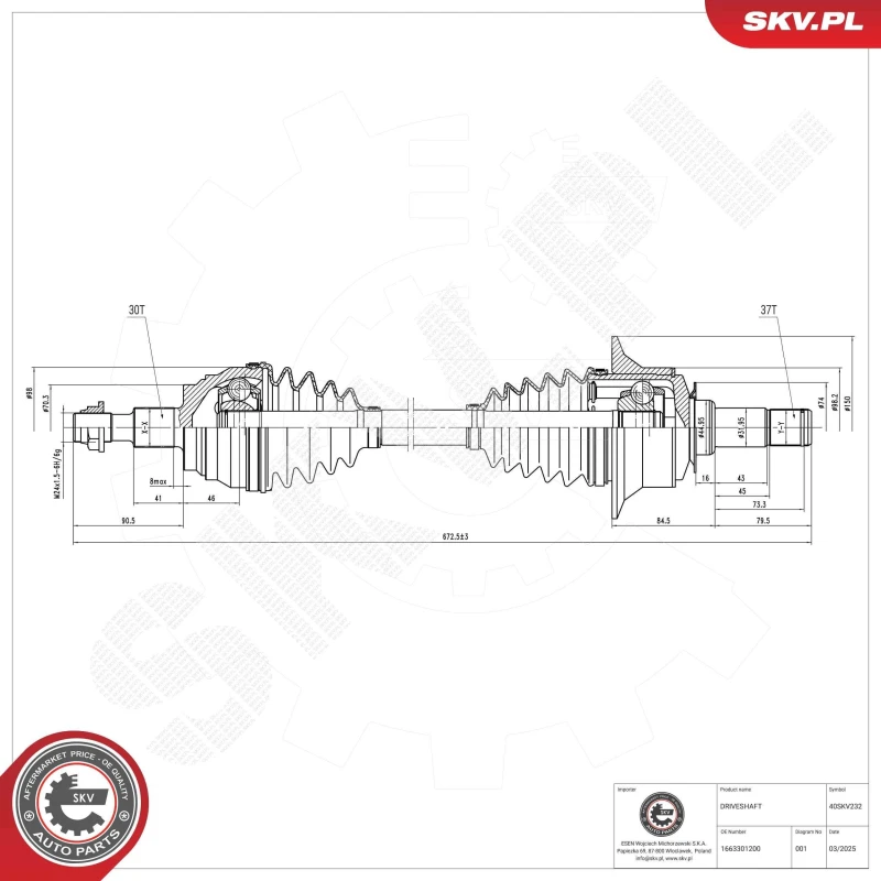 Image of ESEN SKV Drive shaft ESEN SKV 40SKV232