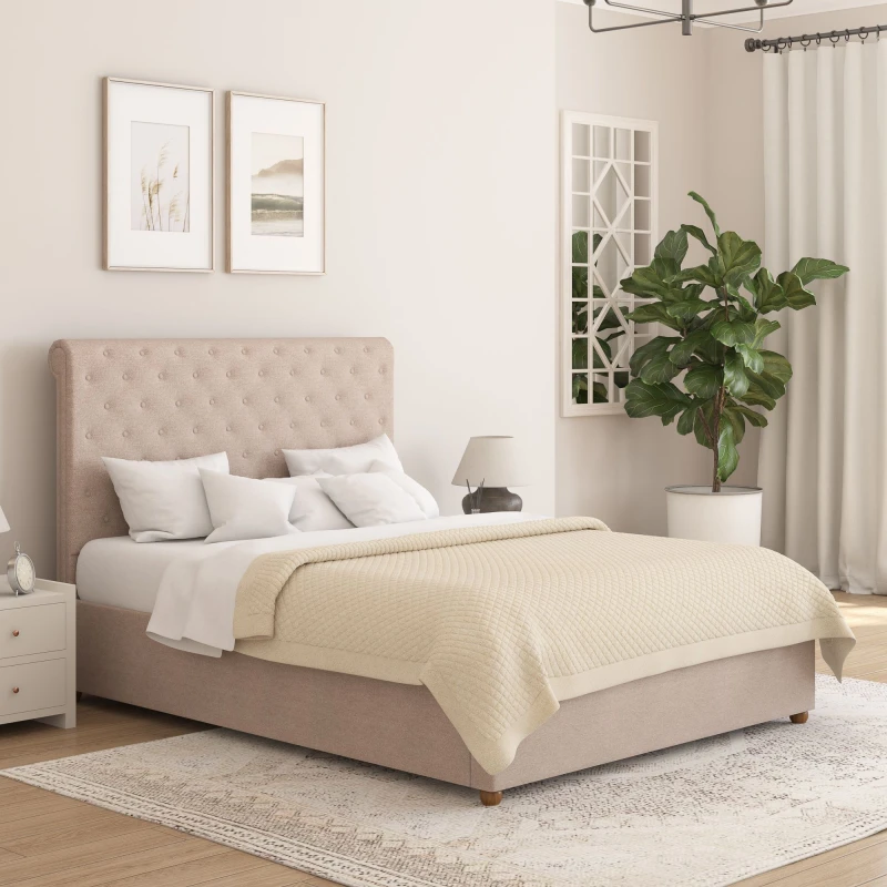Image of Aspire Aspire Taylor Ottoman Storage Bed Frame in Saxon Twill Fabric in Natural Size: Single Natural Single Unisex 5057632299000