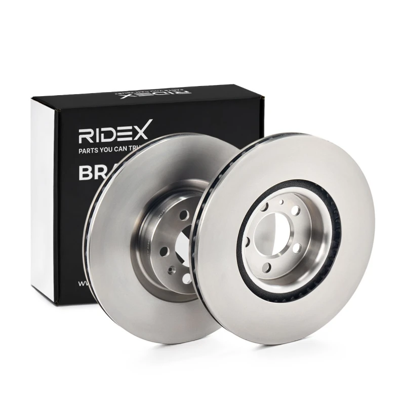 Image of RIDEX 82B1958 Brake disc Front Axle, Vented, Cast Iron, Uncoated, Untreated, with bolts/screws Cast Iron Brake Disc (82)