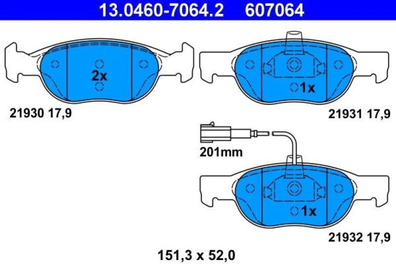 Image of ATE 13.0460-7064.2 Brake pad set incl. wear warning contact Brake Pad Set,disc brake (402)
