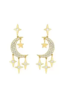 image of Jon Richard Jon Richard Gold Plated Cubic Zirconia Celestial Earrings, Gold, Women