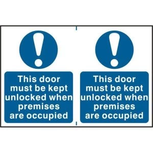 Image of ASEC This Door Must Be Kept Unlocked When Premises Are Occupied 200mm x 300mm PVC Self Adhesive Sign