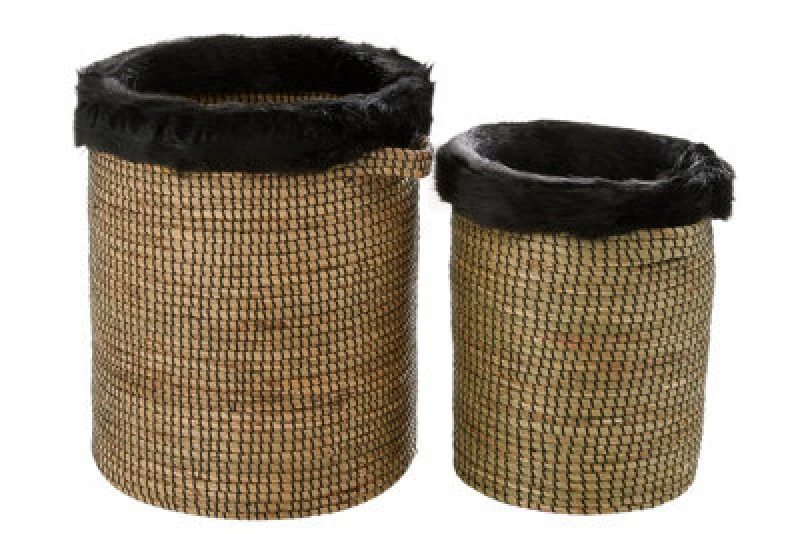 Image of Orsina Bora Set Of 2 Seagrass Baskets With Faux Fur Trim