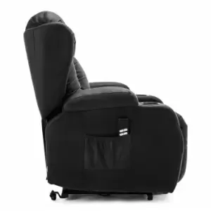 Image of Caesar Dual Motor Riser Recliner Winged Leather Armchair Massage Heated Lounge Mobolity Chair Black
