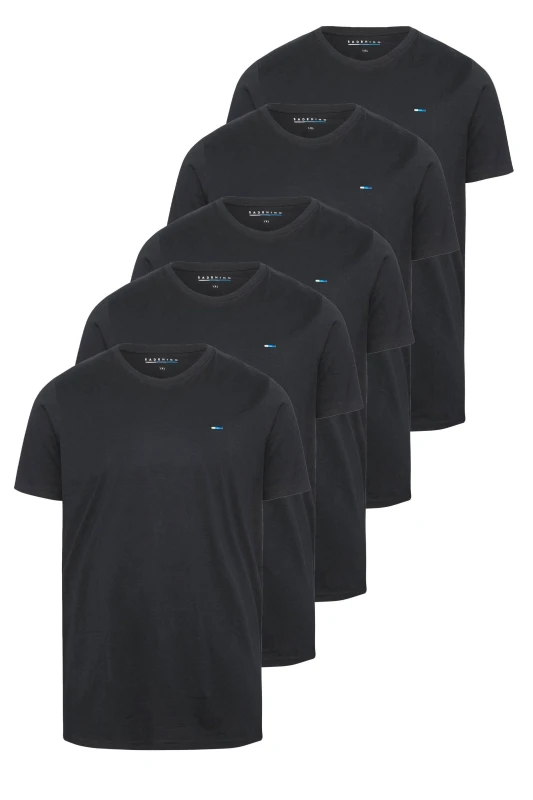 Image of BadRhino Mens 5 Pack Extra Long T-Shirts in Black Size: 1XL Black Male 1XL