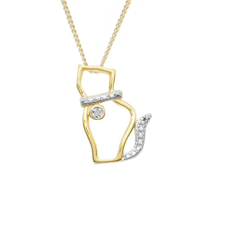 Image of Espree Espree 9ct Gold Plated Silver Cat Pendant Gold One Size