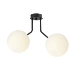 Image of Nova Black Globe Ceiling Light with White Glass Shades, 2x E14